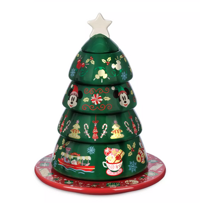 Disney Parks Mickey and Minnie Christmas Tree Stacking Measuring Cup Set New