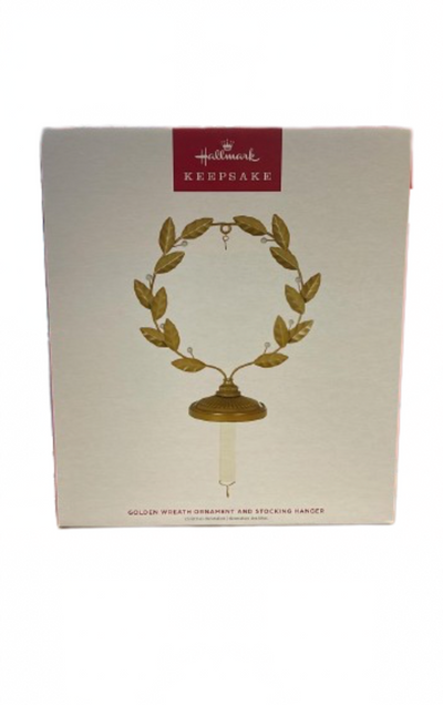 Hallmark 2023 Keepsake Golden Wreath Metal Ornament and Stocking Hanger New