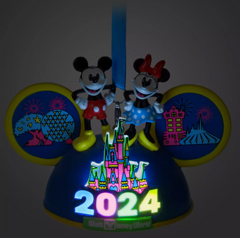 Disney Walt Disney World 2024 Mickey and Minnie Light-Up Ear Hat Ornament New