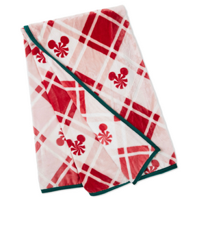 Hallmark Disney Mickey Ears Peppermint Plaid Throw Blanket 50x60 New with Tag