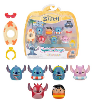 Disney Parks Squish-a-longs Stitch Surfside Splash Party Pack Figures Toy New