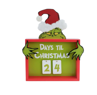 Grinch Christmas Countdown Calendar Sign 10.15 in Festive Decoration New w Tag