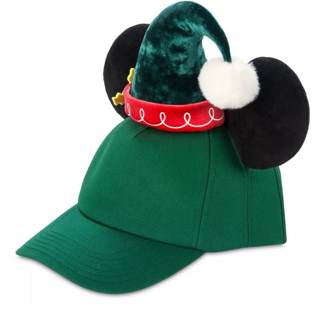 Disney Parks Santa Mickey Holiday Baseball Cap Adult 3D Holly Leaves Berries New
