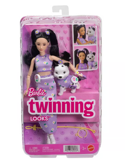 Barbie Twinning Looks Fashion Doll with Pet Dog Purple Toy New with Tag