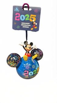 Disney Walt Disney World 2025 Mickey Fireworks Icon Glass Ball Ornament New Tag