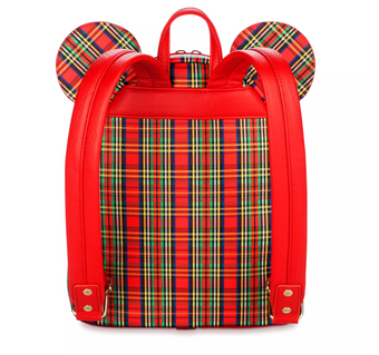 Disney Parks Mickey Icons and Snowflakes Red Plaid Loungefly Mini Backpack New