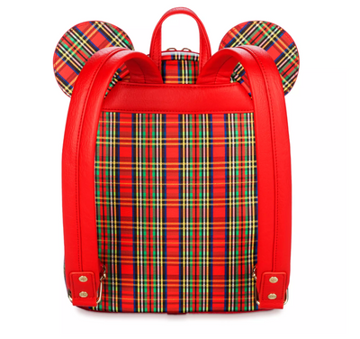 Disney Parks Mickey Icons and Snowflakes Red Plaid Loungefly Mini Backpack New