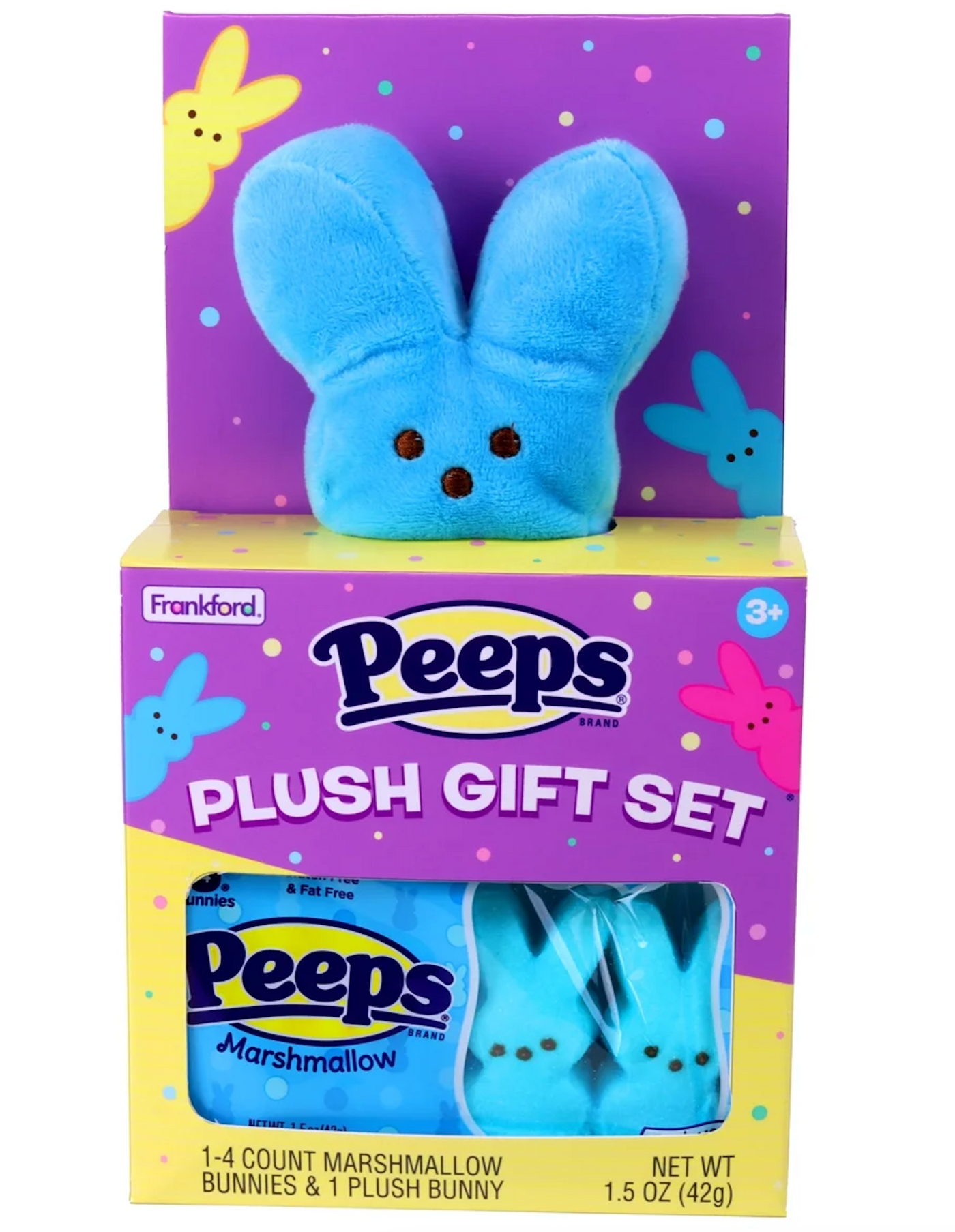Peeps Peep Easter Bunny Plush Blue Gift Set Marshmallow 1.5oz/4ct New