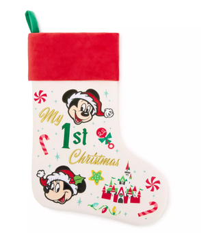 Disney Parks Santa Mickey Mouse Minnie My 1st Christmas Holiday Stocking Baby