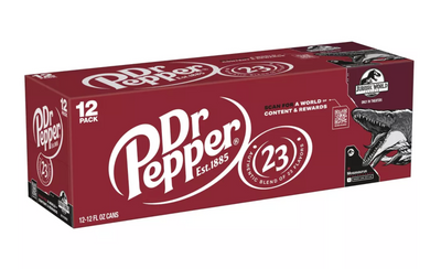 Dr Pepper Soda Mosasaurus Jurassic World Rebirth 12 pack 12 fl oz Cans New