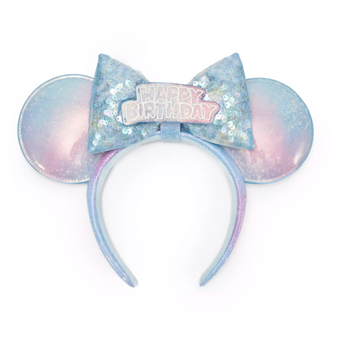 Disney Parks Minnie Mouse Happy Birthday Ear Headband for Adults Sequined New