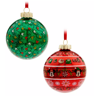 Disney Parks Mickey and Minnie Mouse Glass Ball Ornament Set New with Tag