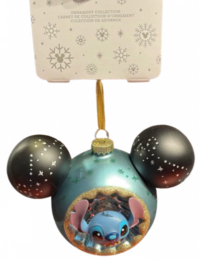 Disney Parks Walt Disney Stitch Icon Mickey Ears Glass Christmas Ornament New