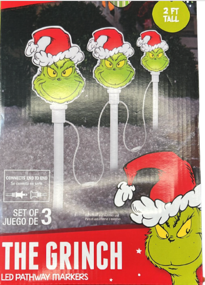 Dr Seuss' The Grinch Christmas Set of 3 Led Pathway Markers New with Box