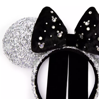 Disney Parks Minnie Mouse Sequined Ear Headband for Adults Silver New With Tag