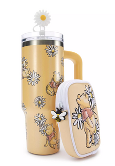 Disney Winnie the Pooh Stainless Steel Travel Tumbler with Straw plus Zip Case