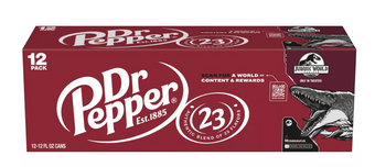 Dr Pepper Soda Mosasaurus Jurassic World Rebirth 12 pack 12 fl oz Cans New