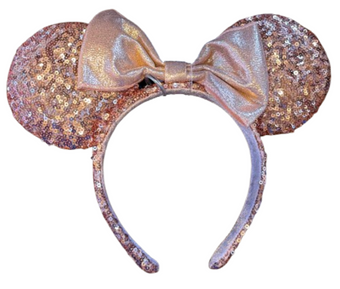 Disney Parks Rose Gold Sequin Minnie Mouse Icon Pink Ear Headband New With Tag