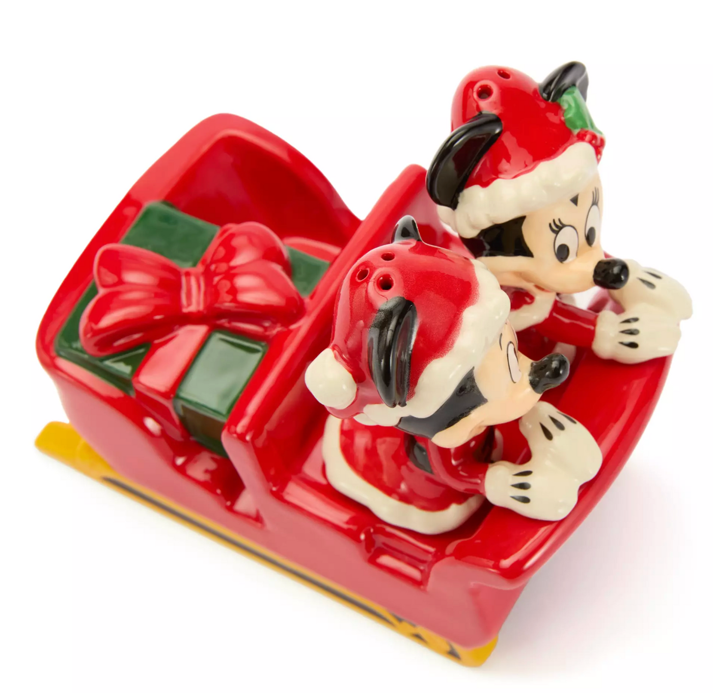 Disney Parks Santa Mickey and Minnie Salt and Pepper Shaker with Sleigh Set New