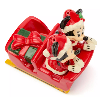 Disney Parks Santa Mickey and Minnie Salt and Pepper Shaker with Sleigh Set New