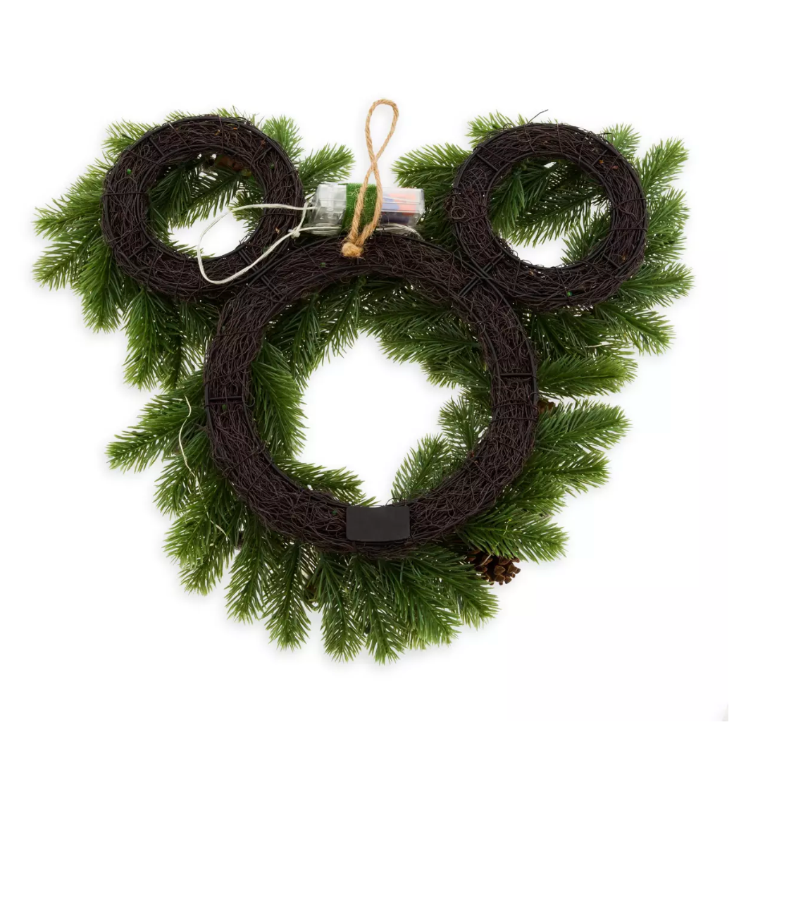 Disney Parks Mickey Icon Light-Up Holiday Christmas Wreath Pinecones Berries New