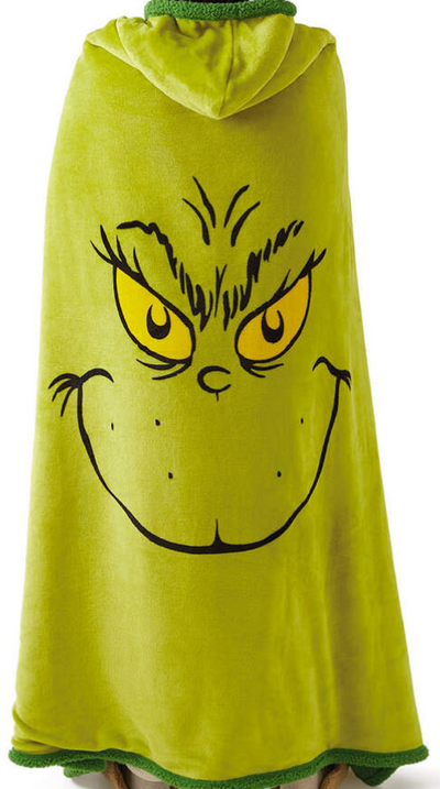 Hallmark Dr. Seuss's How the Grinch Stole Christmas Grinch Hooded Blanket New