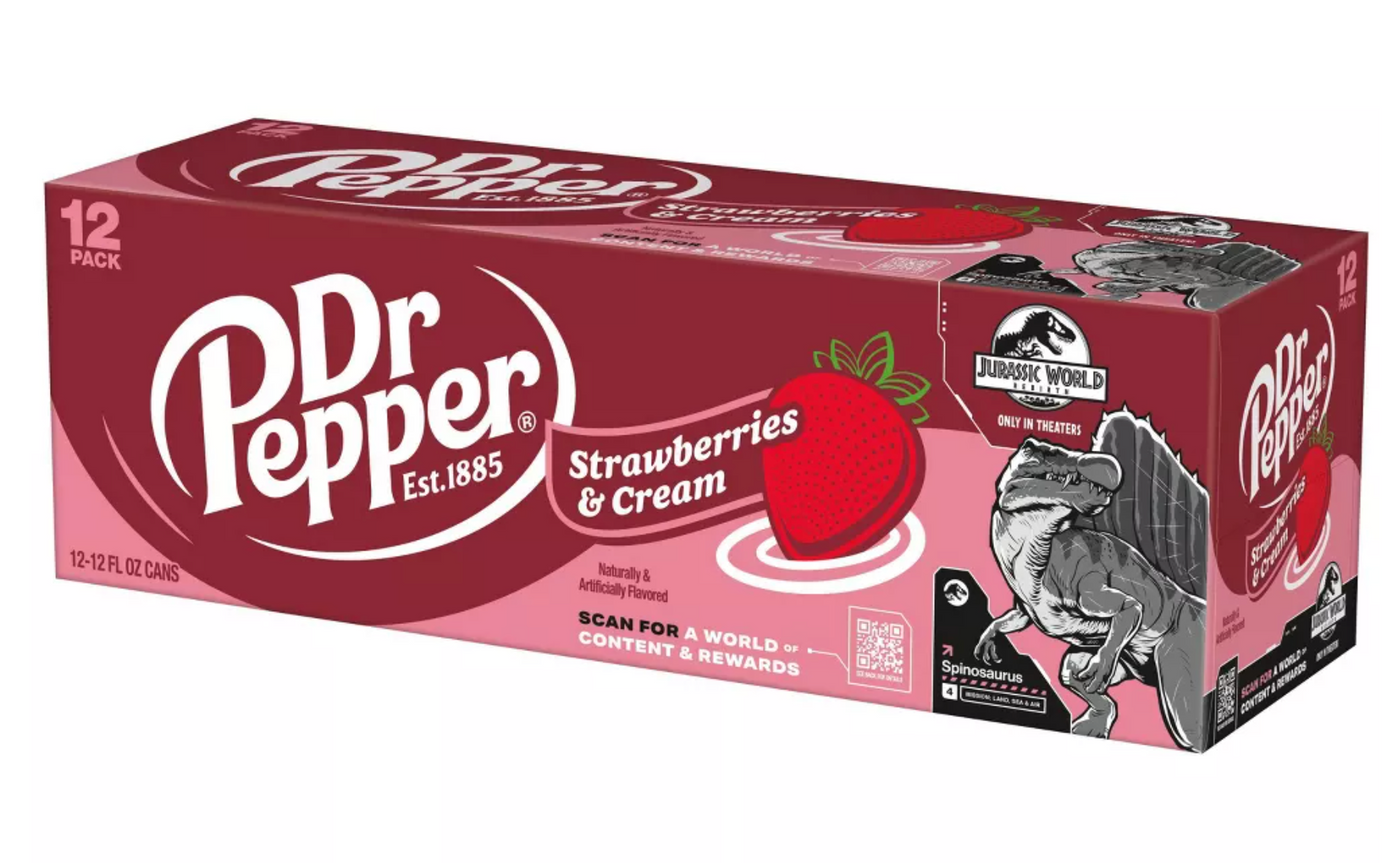 Dr Pepper Strawberries & Cream Soda Spinosaurus Jurassic 12 pk 12 fl oz Cans