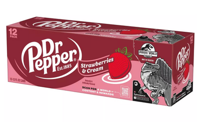 Dr Pepper Strawberries & Cream Soda Spinosaurus Jurassic 12 pk 12 fl oz Cans
