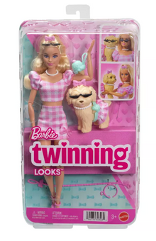 Barbie Twinning Looks Fashion Doll with Pet Dog Matching Pink Toy New with Tag