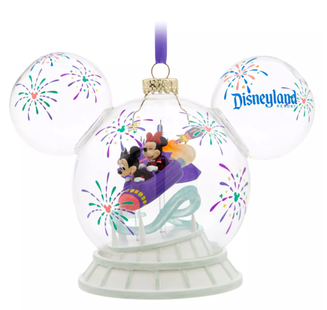 Disney Parks Mickey Minnie Icon Glass Ornament Space Mountain Disneyland New