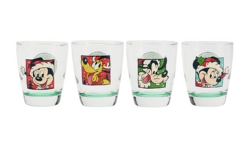 Disney Parks Mickey Goofy Minnie Pluto Christmas Holiday Magic 4 Glasses Set New