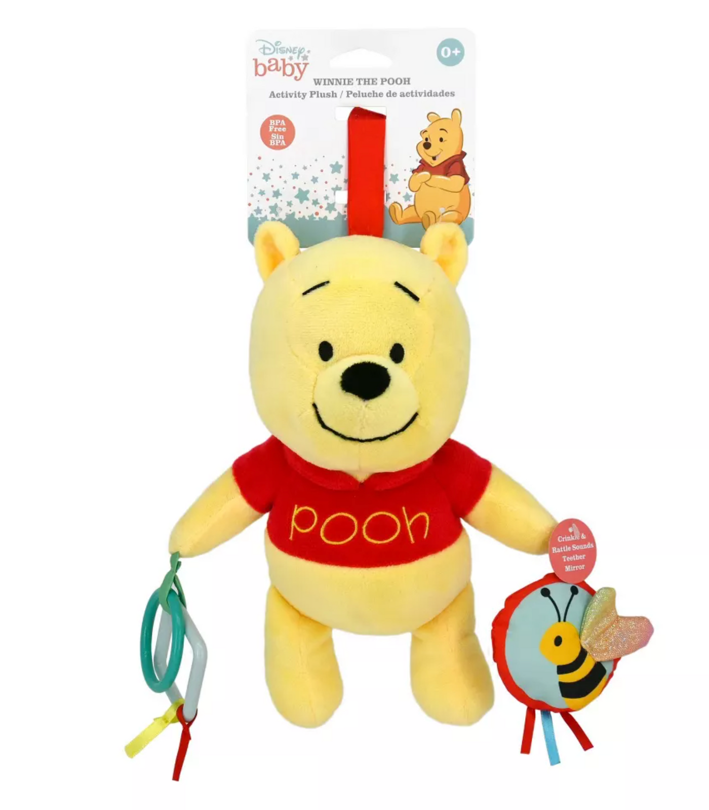 Disney Baby Winnie the Pooh Activity Plush Rattle Mirror Teether New with Tag