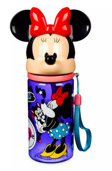 Disney Parks Minnie Mouse Figural Water Bottle with Built-In Straw New With Tag