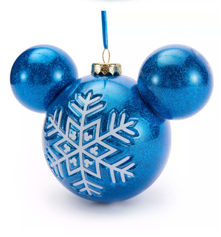Disney Parks Mickey Icon Snowflake Blue Glass Ball Christmas Ornament New w Tag
