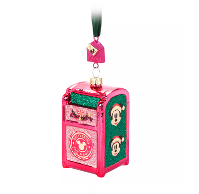 Disney Parks Mickey and Minnie Holiday Mailbox Glass Sketchbook Ornament New
