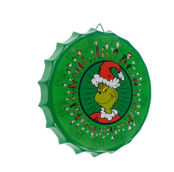 The Grinch Santa Christmas Round Metal Bottle Cap Sign New