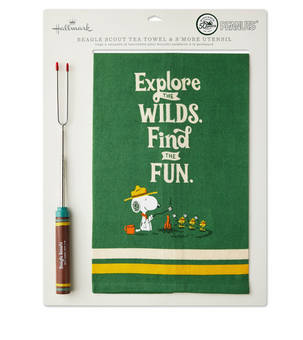 Hallmark Peanuts 50th Snoopy Beagle Scout Tea Towel & S'More Utensil New