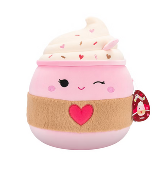 Squishmallows Valentine 12" Jenny Winking Light Pink Latte Fuzzy Heart Plush New