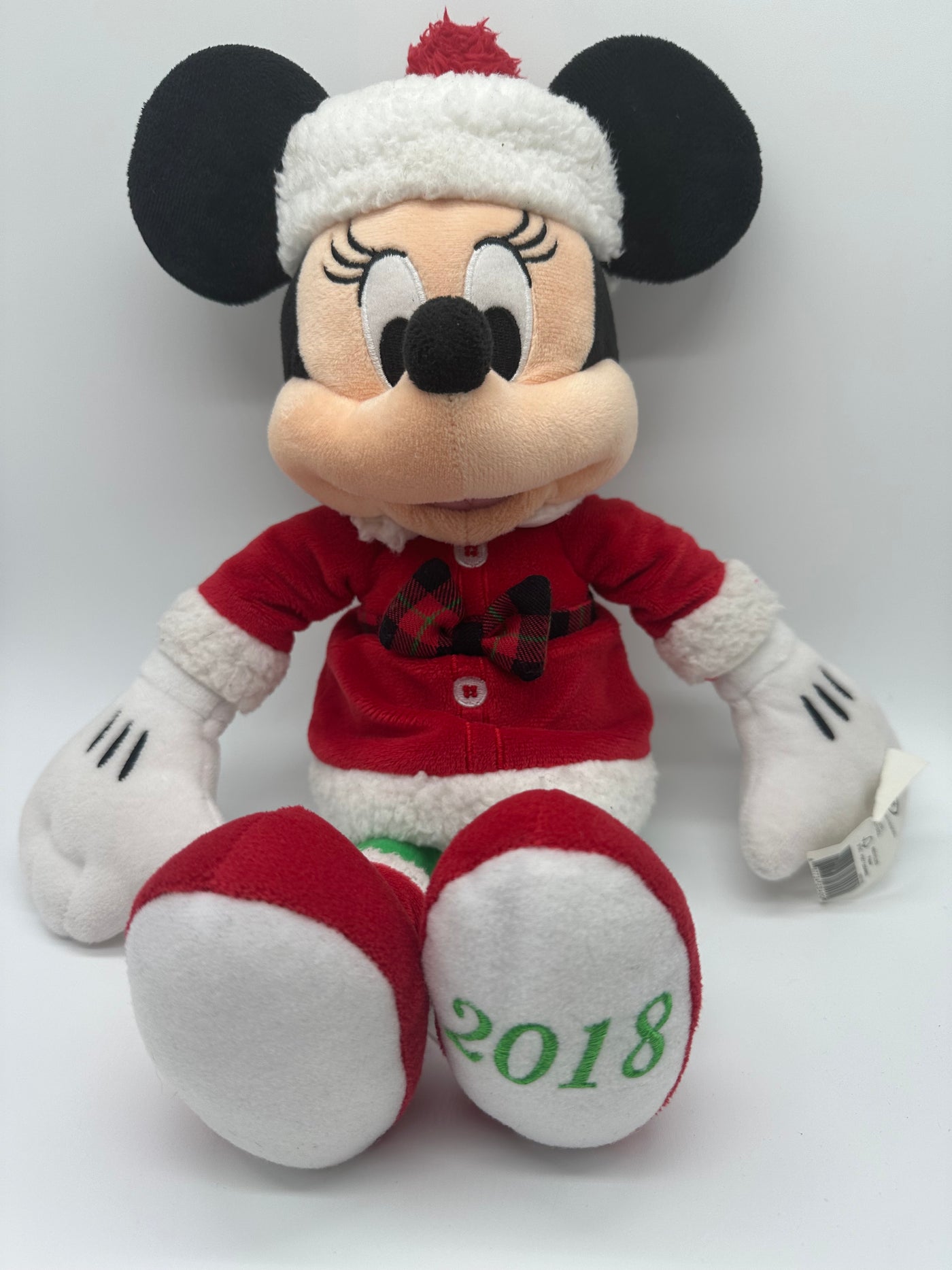 Disney 2018 Holiday Christmas Minnie w Plaid Bow Dress Hat Plush New with Tag