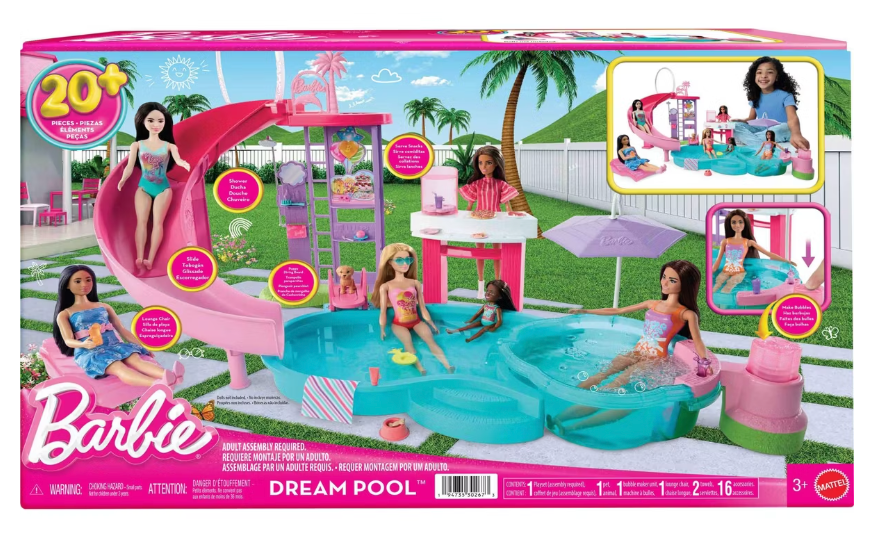 Barbie Dream Pool Playset with Slide & Bubbling Hot Tub Toy New w Box