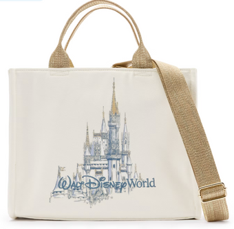 Disney Parks Walt Disney World Castle Canvas Tote Bag Gold White New With Tag