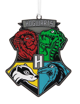 Hallmark Peanuts Harry Potter Hogwarts Crest Moving Metal l Ornament New w Card