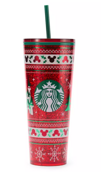 Disney Parks WDW Holiday Fair Isle Starbucks Travel Tumbler Straw New with Tag