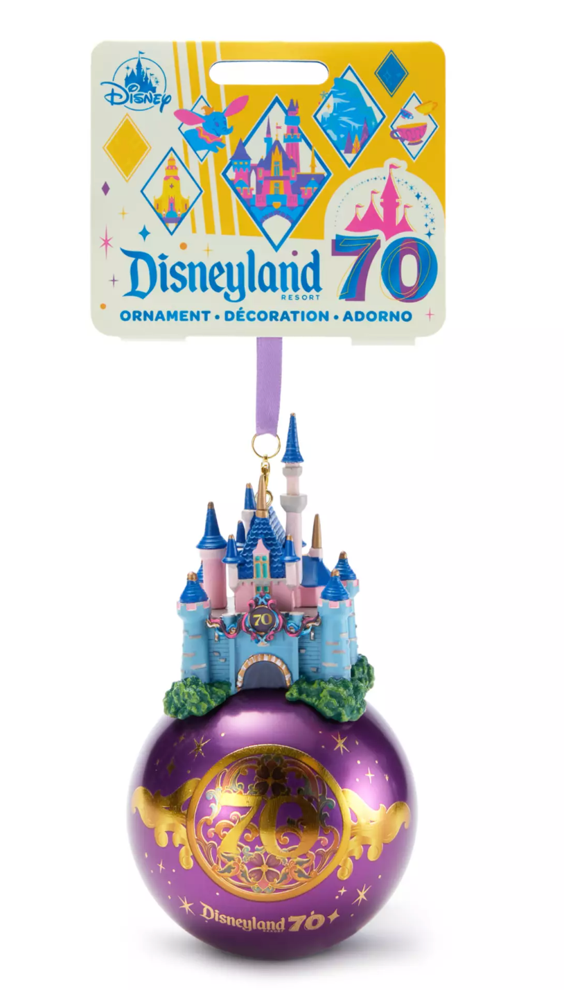 Disney Sleeping Beauty Castle Glass Ball Ornament Disneyland 70th Anniversary