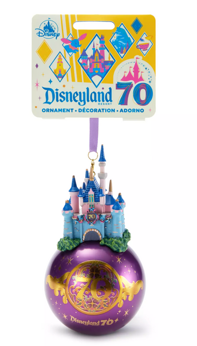 Disney Sleeping Beauty Castle Glass Ball Ornament Disneyland 70th Anniversary