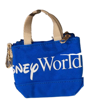 Disney Parks Walt Disney World Logo Mania Mini Canvas Tote Bag Keychain Blue New