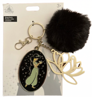 Disney Parks Aladdin Jasmine Fuzzy Pom Pom Charms Keychain New with Card