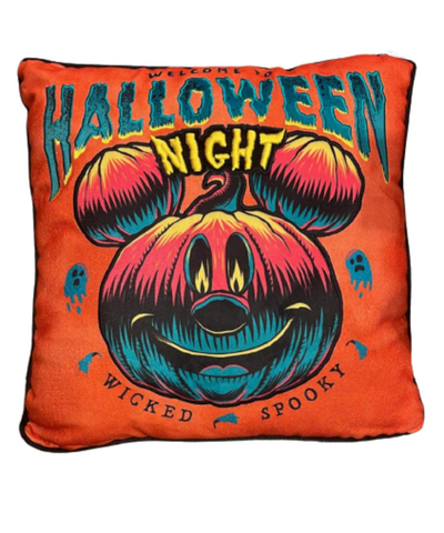 Disney Parks 2023 Mickey Pumpkin Welcome To Halloween Night Pillow New with Tag