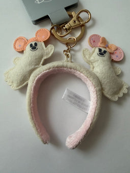 Disney Parks Halloween Mickey Minnie Ghost Ear Headband Bag Charm Keychain New