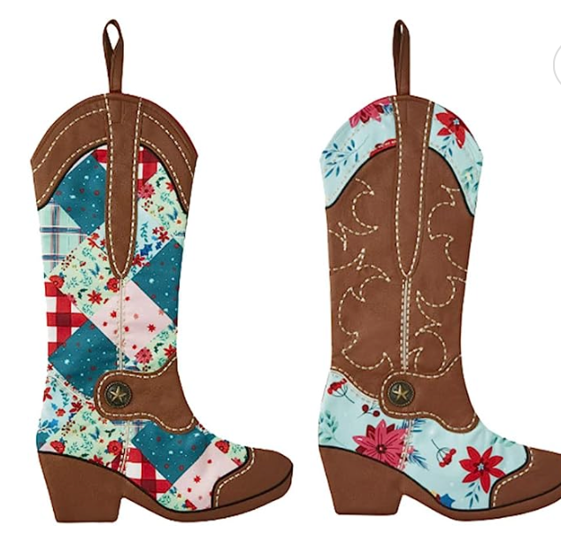 The Pioneer Woman Christmas Stocking Floral Cowboy Boot Set of 2 New with Tag